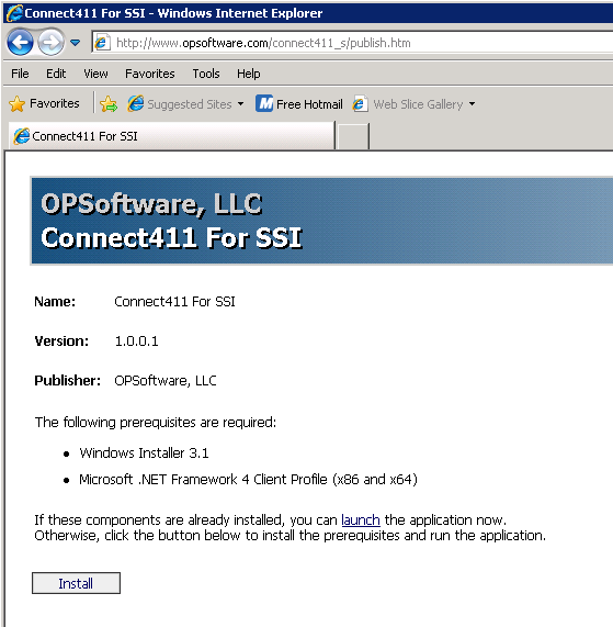 Connect411 for SSI Installation Screen Shot Connect411 for SSI Installation Screen Shot