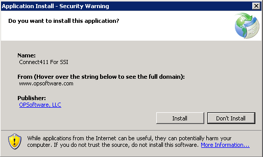 Connect411 for SSI Installation Screen Shot Connect411 for SSI Installation Screen Shot
